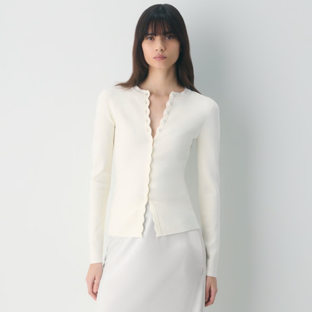 Aritzia Cream Scalloped-Edge Knit Cardigan